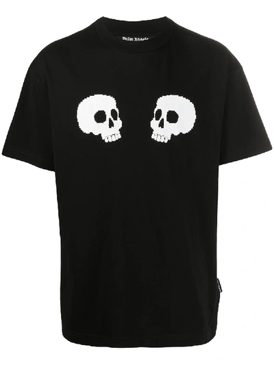 Palm Angels Skull Logo Print T-shirt In Black/white