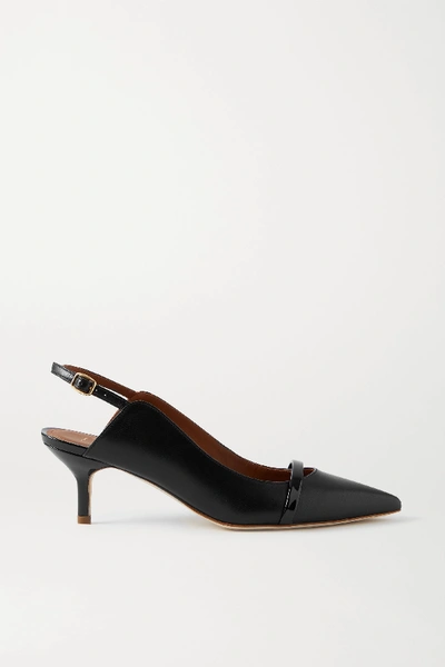 Malone Souliers Marion 45 Patent-trimmed Leather Slingback Pumps In Black