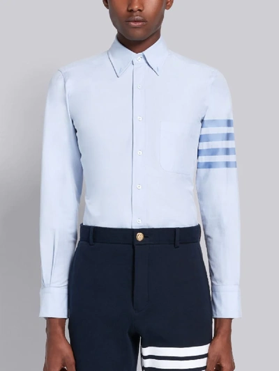 Thom Browne Light Blue Cotton Oxford Long Sleeve Satin Weave 4-bar Shirt