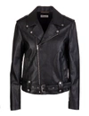 SAINT LAURENT WOMAN BLACK BIKER JACKET WITH OFF-CENTRE ZIP,11453583