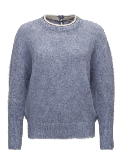 Brunello Cucinelli Sweater With Monile Embellishment In Light Blue