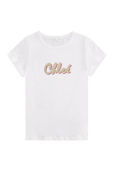 Chloé Kids' Logo Print Cotton Jersey T-shirt In White