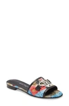 FERRAGAMO RHODES FLORAL LEATHER SLIDE SANDAL,0737172