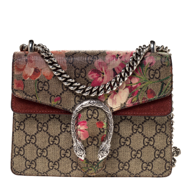 Pre-Owned Gucci Multicolor Gg Supreme Blooms Canvas And Suede Mini Dionysus Shoulder Bag | ModeSens