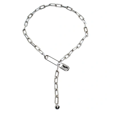 Pre-owned Burberry Kilt Pin Silver Tone Chain Link Long Y Necklace