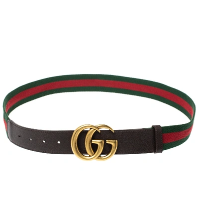 Pre-owned Gucci Brown Canvas And Leather Web Gg Logo Buckle Belt 100cm