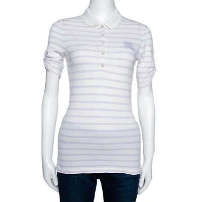 Pre-owned Burberry Off White Striped Cotton Modal Polo T-shirt Xs