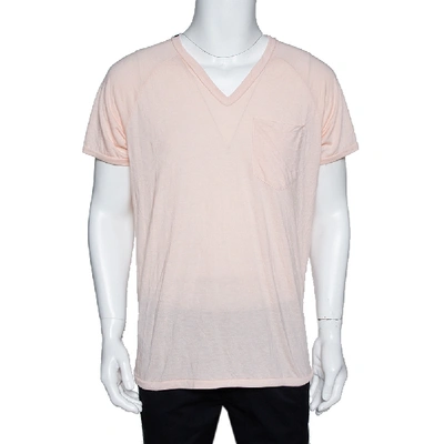 Pre-owned Dolce & Gabbana Peach Jersey Raglan Sleeve V-neck T-shirt Xl In Orange