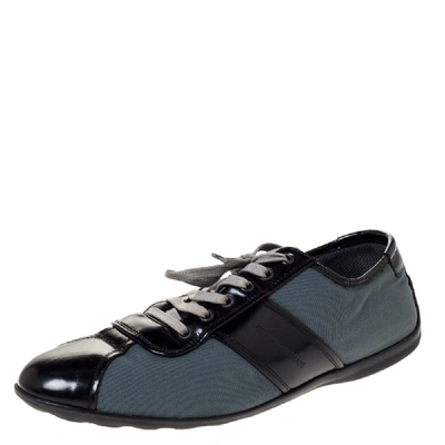 Pre-owned Giorgio Armani Black/dark Teal Nylon And Leather Lace Low Top Trainers Size 44