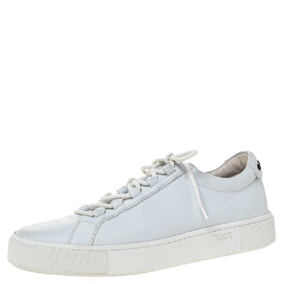 Pre-owned Tod's White Leather Low Top Lace Up Sneakers Size 39.5