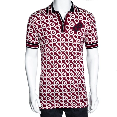 Pre-owned Dolce & Gabbana Bordeaux Dg Mania Print Cotton Pique Polo T Shirt It 46 In Burgundy