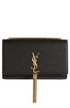 Saint Laurent Kate Small Ysl Monogram Grain De Poudre Crossbody Bag On Chain In Noir