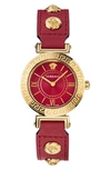 Versace Tribute Leather Strap Watch, 35mm In Red/ Gold