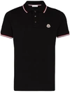 Moncler Cotton Piquet Polo Shirt With Tricolour Finishes In Black