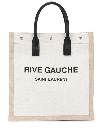 Saint Laurent Logo-print Tote Bag In Neutrals