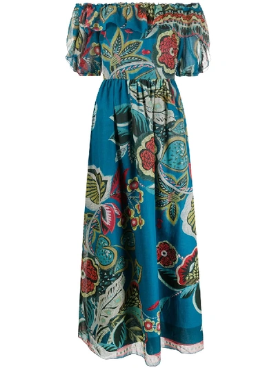 Red Valentino Sinous Floral Maxi Dress In Blue