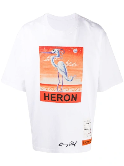 Heron Preston Over Heron Print Cotton Jersey  T-shirt In White