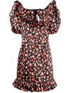Rotate Birger Christensen Ghita Floral Print Satin Mini Dress In Black