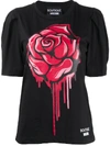 BOUTIQUE MOSCHINO ROSE PRINT PUFF SLEEVE T-SHIRT