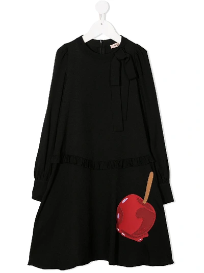 N°21 Kids' Logo Cherry Embroidered Dress In Black