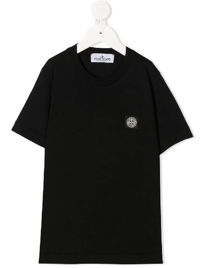 Stone Island Kids' Short Sleeve Logo Patch T-shirt In Black