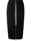 Rick Owens Drawstring Zipped Pencil Skirt In Black