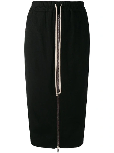 Rick Owens Drawstring Zipped Pencil Skirt In Black