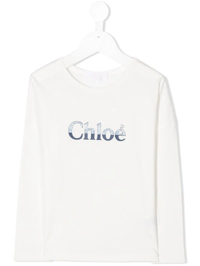 Chloé Kids' Logo Print Cotton Jersey T-shirt In White