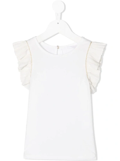 Chloé Kids' Ruffled Sleeve T-shirt In White
