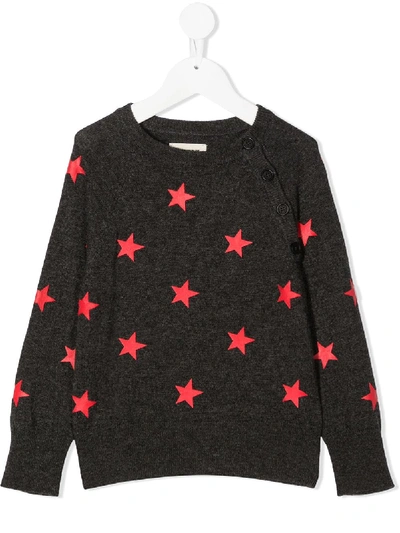 Zadig & Voltaire Kids' Stars Print Wool Blend Sweater In Grey,red