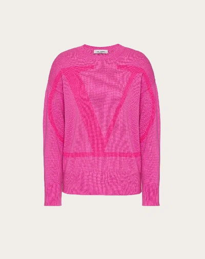 Valentino Vlogo Signature Cashmere Sweater In Creamy Berry/shocking Rosa