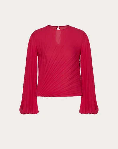Valentino Georgette Pleated Top In Bright Pink