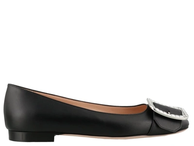 Bally Ballet Flat In Leather With Rhinestone Buckle In Black