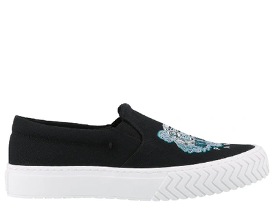 Kenzo Tiger Logo Embroidered Slip-on Sneakers In Black