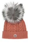 MONCLER MONCLER LOGO PATCH POMPOM BEANIE