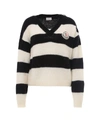 MONCLER MONCLER LOGO PATCH STRIPE SWEATER