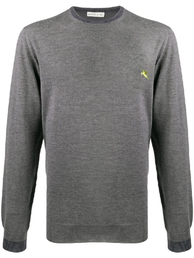 Etro Long Sleeve Contrast-embroidered Logo Jumper In Grey