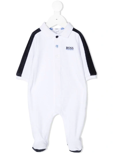 Hugo Boss Babies' Branded Long-sleeve Polo Romper In White