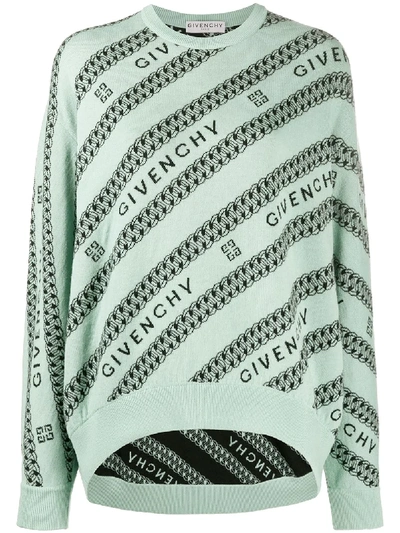 Givenchy Intarsia Logo & Chain Link Wool Jumper In Green