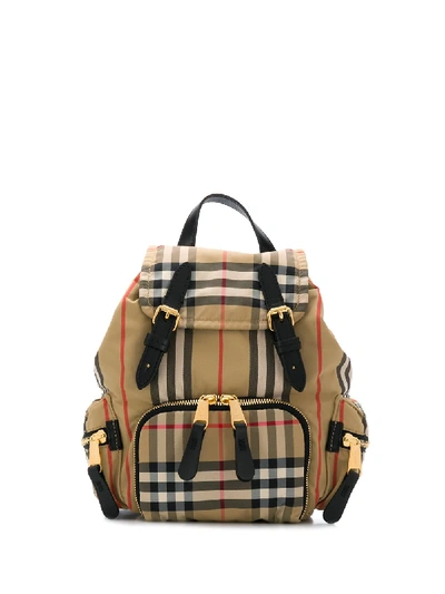 Burberry Vintage Check Patterned Backpack In Beige In Beige,black,red