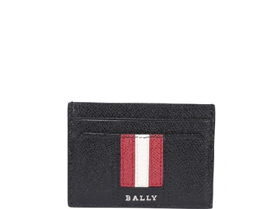 Bally Logo Stripe Leather Card Holder In Black