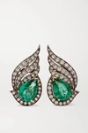 AMRAPALI STERLING SILVER AND 18-KARAT GOLD, EMERALD AND DIAMOND EARRINGS