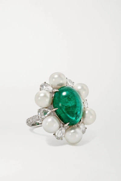 Amrapali 18-karat White Gold, Pearl, Emerald And Diamond Ring