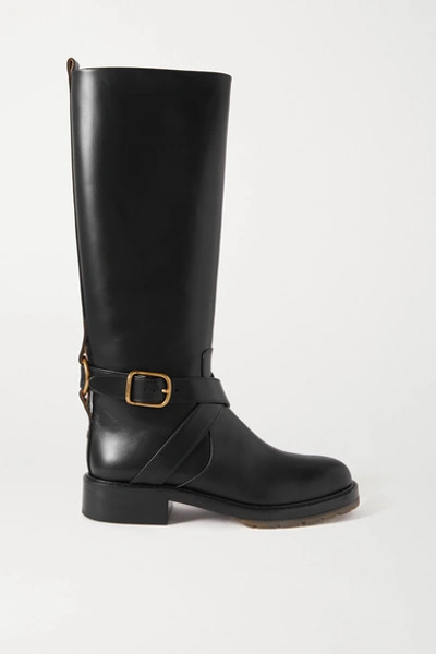 Chloé Diane Buckled Leather Knee Boots In Black