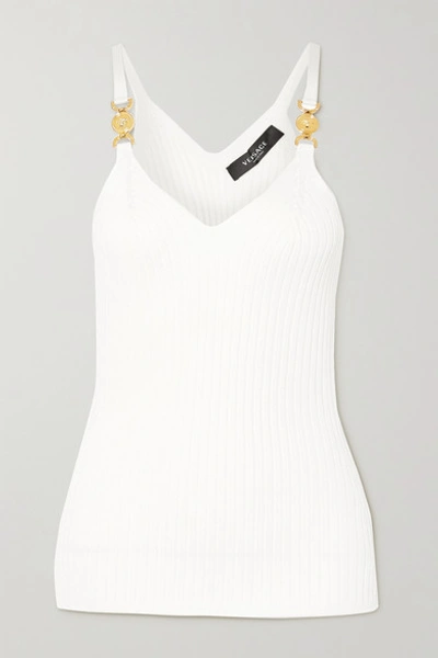 Versace Embellished Ribbed-knit Camisole In White