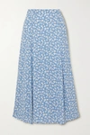 Reformation Zoe Floral-print Crepe Midi Skirt In Light Blue