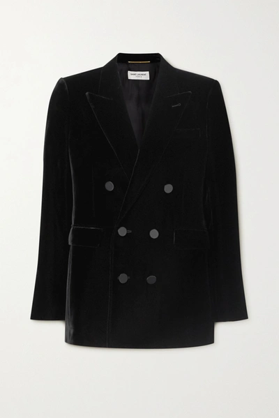 Saint Laurent Striped Double-breasted Blazer In Black