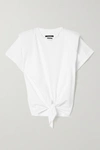 Isabel Marant Zineae Cropped Twist-front Cotton-jersey T-shirt In White
