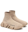 Balenciaga Speed 2.0 Recycled Knit Sneakers With Bicolor Sole In Beige