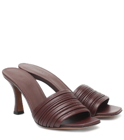 Neous Sham Ruched Leather Mules In Brown